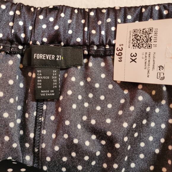 Forever 21 Pants 3X Black White Polka Dot Satin Elastic Waist Glam Flare Skater - Picture 8 of 9
